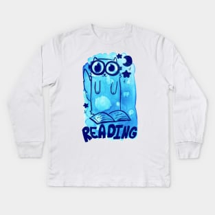 Reading Watercolor Cat Kids Long Sleeve T-Shirt